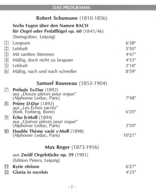Dietrich Modersohn an der Sauer-Orgel der St.-Gertraud-Kirche Frankfurt (Oder) - Programm